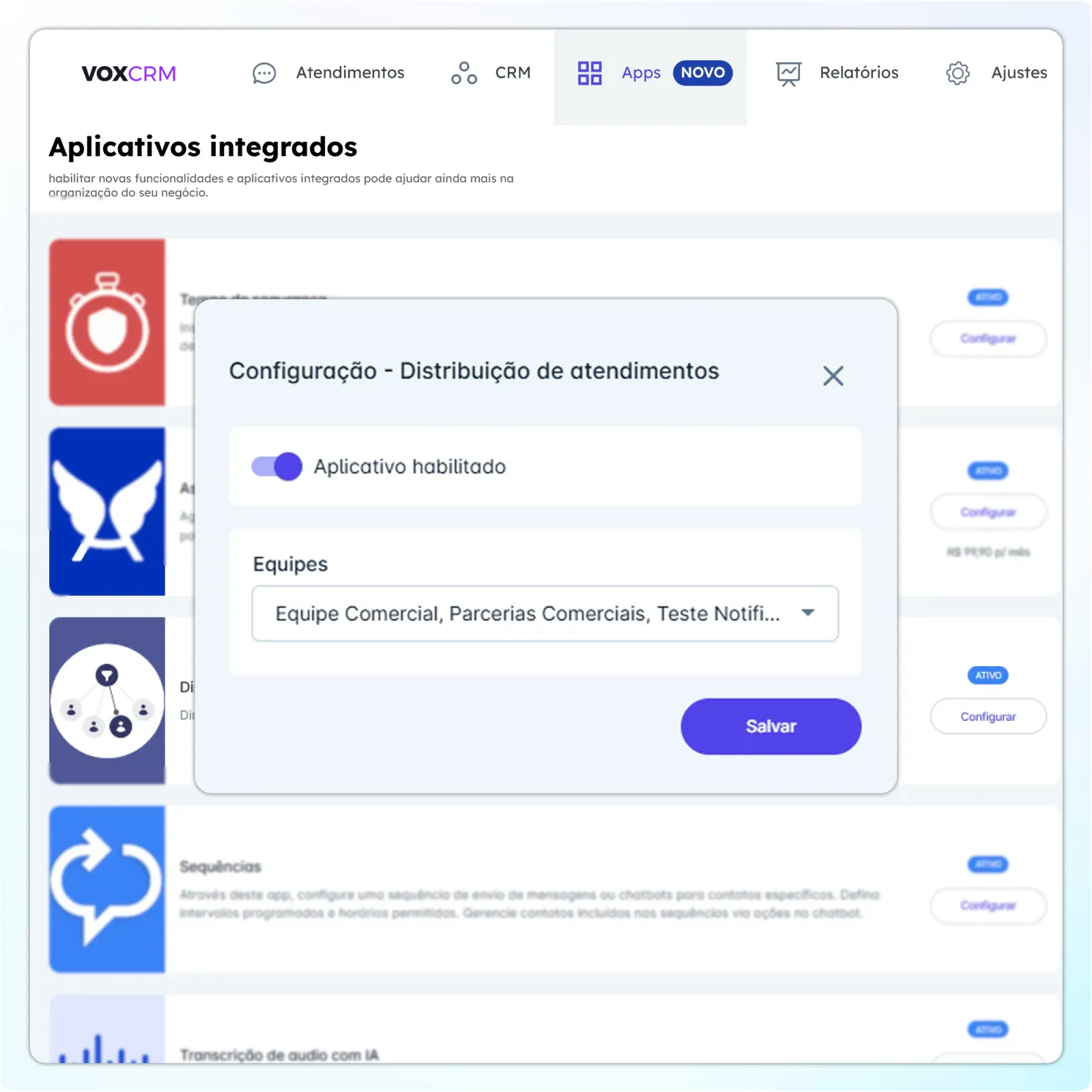 Configuração de Atendimentos